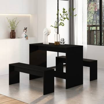 3 Piece Black Engineered Wood Dining Set - Modern Design