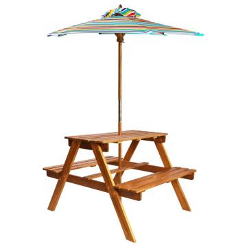 Kids Picnic Table with Parasol - Solid Acacia Wood Set