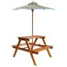 Kids Picnic Table with Parasol - Solid Acacia Wood Set