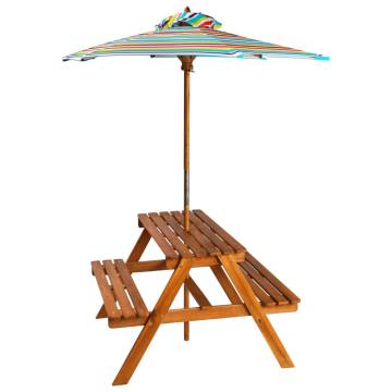 Kids Picnic Table with Parasol - Solid Acacia Wood Set