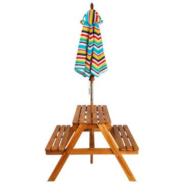 Kids Picnic Table with Parasol - Solid Acacia Wood Set