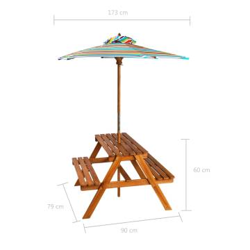 Kids Picnic Table with Parasol - Solid Acacia Wood Set