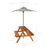 Kids Picnic Table with Parasol - Solid Acacia Wood Set