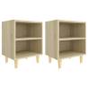 Scandinavian Bed Cabinets with Solid Wood Legs - 2 pcs Sonoma Oak