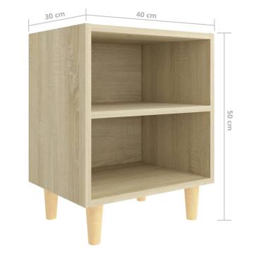 Scandinavian Bed Cabinets with Solid Wood Legs - 2 pcs Sonoma Oak