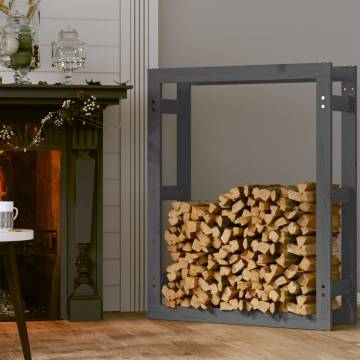 Firewood Rack Grey 80x25x100 cm | Solid Pine Wood Storage