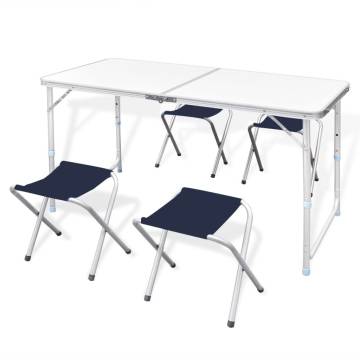 Foldable Camping Table Set with 4 Stools - Adjustable & Portable