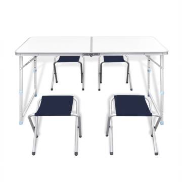 Foldable Camping Table Set with 4 Stools - Adjustable & Portable