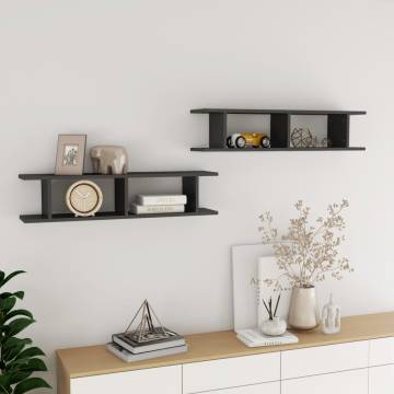 High Gloss Grey Wall Shelf 2 pcs - 90x18x20 cm | HipoMarket