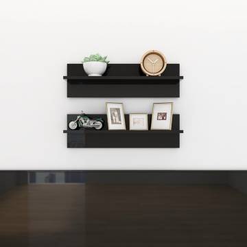 Elegant High Gloss Black Wall Shelf - 2 pcs | HipoMarket