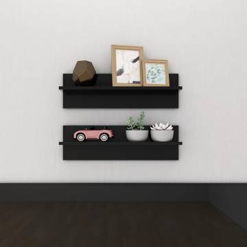 Elegant High Gloss Black Wall Shelf - 2 pcs | HipoMarket