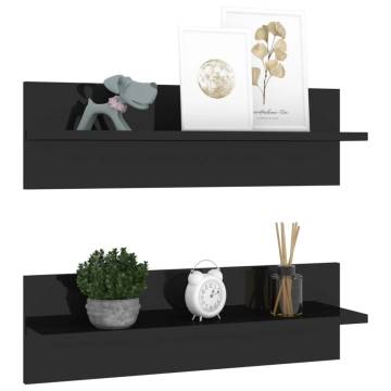 Elegant High Gloss Black Wall Shelf - 2 pcs | HipoMarket