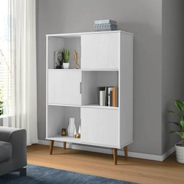 Bookcase MOLDE White - Solid Pine Wood 90x35x133.5 cm