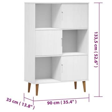 Bookcase MOLDE White - Solid Pine Wood 90x35x133.5 cm