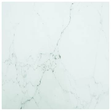 Table Top White 70x70 cm - Marble Design Tempered Glass