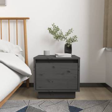 Elegant Grey Bedside Cabinet - Solid Wood Pine | Hipomarket