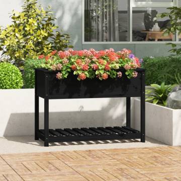 Planter with Shelf Black - Solid Pine Wood 111.5x54x81 cm