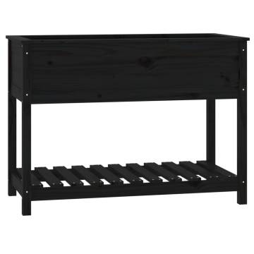 Planter with Shelf Black - Solid Pine Wood 111.5x54x81 cm