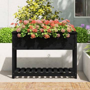 Planter with Shelf Black - Solid Pine Wood 111.5x54x81 cm