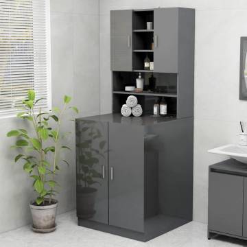 High Gloss Grey Washing Machine Cabinet - Modern Bathroom Storage