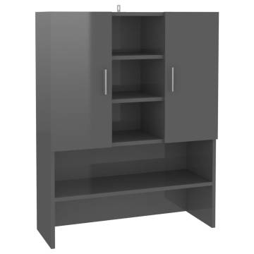 High Gloss Grey Washing Machine Cabinet - Modern Bathroom Storage