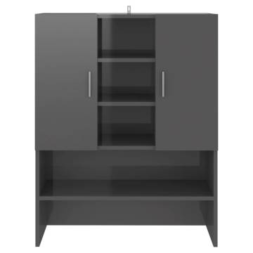 High Gloss Grey Washing Machine Cabinet - Modern Bathroom Storage