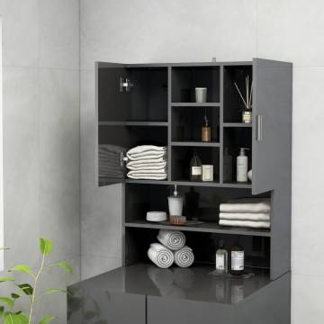 High Gloss Grey Washing Machine Cabinet - Modern Bathroom Storage