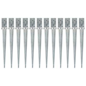 Durable Galvanised Ground Spikes - 12 pcs Silver 8x8x76 cm