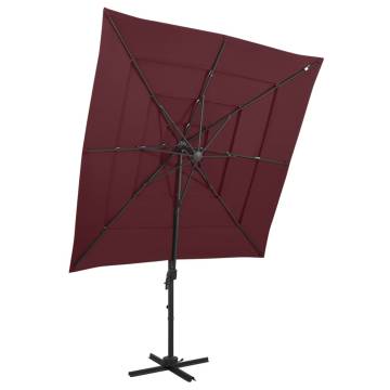 4-Tier Bordeaux Red Parasol with Aluminium Pole - 250x250 cm