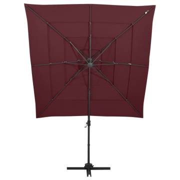 4-Tier Bordeaux Red Parasol with Aluminium Pole - 250x250 cm