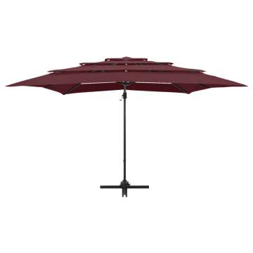 4-Tier Bordeaux Red Parasol with Aluminium Pole - 250x250 cm