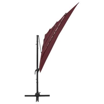 4-Tier Bordeaux Red Parasol with Aluminium Pole - 250x250 cm