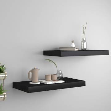 Floating Wall Shelves - Stylish Black MDF Display (Set of 2)