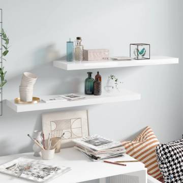 Floating Wall Shelves - High Gloss White - 2 pcs | Hipomarket