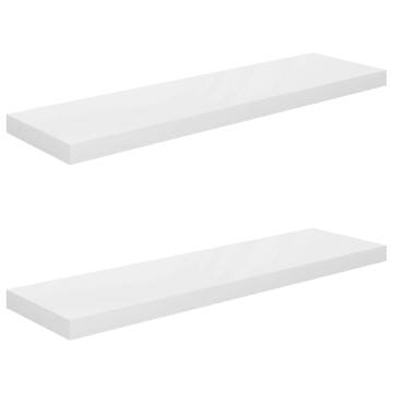 Floating Wall Shelves - High Gloss White - 2 pcs | Hipomarket