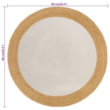 Braided White & Natural Area Rug - 90 cm Jute & Cotton