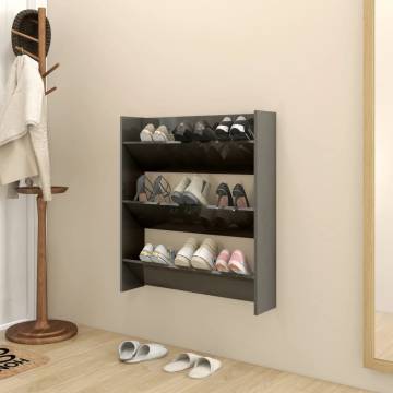 High Gloss Grey Wall Shoe Cabinet - 80x18x90 cm