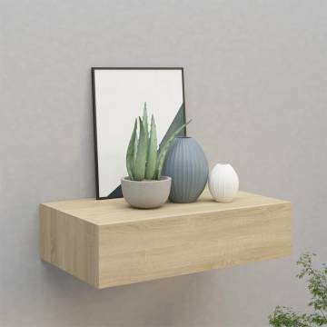 Wall-Mounted Drawer Shelf Oak - Elegant MDF Storage Solution