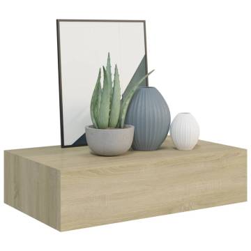 Wall-Mounted Drawer Shelf Oak - Elegant MDF Storage Solution