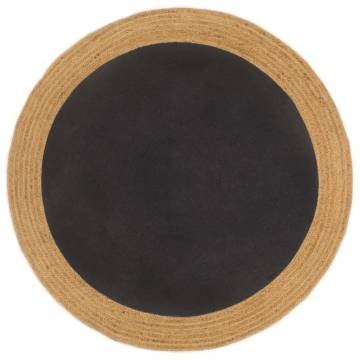 Braided Black & Natural Jute & Cotton Area Rug - 150 cm Round