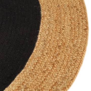 Braided Black & Natural Jute & Cotton Area Rug - 150 cm Round