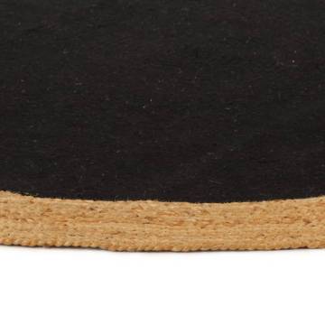 Braided Black & Natural Jute & Cotton Area Rug - 150 cm Round