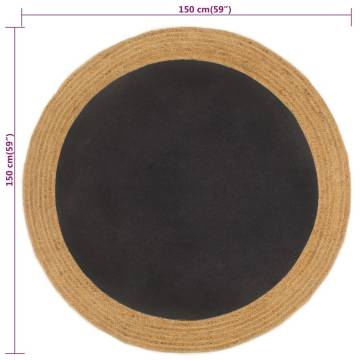 Braided Black & Natural Jute & Cotton Area Rug - 150 cm Round