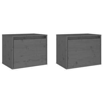 Elegant Grey Wall Cabinets - 2 pcs Solid Pinewood 45x30x35 cm