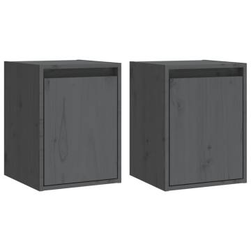 Wall Cabinets 2 pcs Grey - Solid Pinewood | HipoMarket