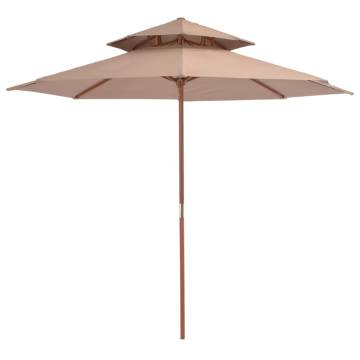 Double Decker Parasol with Wooden Pole 270 cm - Taupe