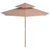 Double Decker Parasol with Wooden Pole 270 cm - Taupe