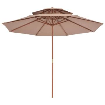 Double Decker Parasol with Wooden Pole 270 cm - Taupe