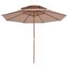 Double Decker Parasol with Wooden Pole 270 cm - Taupe