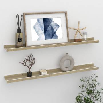 Stylish Wall Shelves 2 pcs in White and Sonoma Oak - 80x9x3 cm